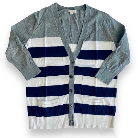 GAP colorblock stripe vneck pocket cardigan blue white gray size Small S - Picture 1 of 5